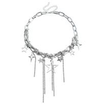 Multilayer Vintage Star Rhinestone Tassel Link Pendant Choker Necklace Chain Party Club Jewelry Accessories