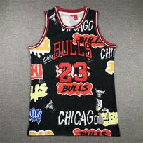 Chicago Bulls 23 Graffiti Embroidered Retro Mesh Basketball Jersey Men Women Sportswear Black Medium red