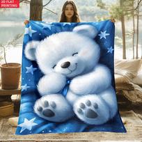 Adorable Fluffy White Teddy Bear Blanket Starry Blue Background Baby Bear Flannel Throw Blanket Lovely Children Animal Blanket 100X150CM blue