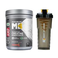 MuscleBlaze Micronised Creatine Monohydrate CreAMP Powder, Juicy Berries (320g) + Cyclone Blender Gym Shaker (700ml)
