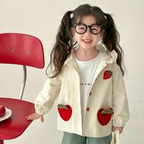 Girls' Ruffle-Trim Hooded Windbreaker - Strawberry Spring/Autumn Jacket 140 cm black