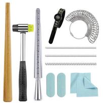 Compare Ring and Finger Sizes with a Ring Measuring Tool Kit Featuring a Mandrel, Ring Gauges, and Wraparound Sizer gray
