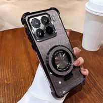 Prabangus blizgučių magnetinis laikiklis telefono dėklas Xiaomi 15T 14T 13T Pro stovas Apsauginis apvalkalas Smūgiams atsparus buferis Minkštas silikoninis dangtelis For Xiaomi 13T Pro black