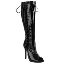 Fashion Women's Knee Thigh High Boots Sexy Lace-up Peep Toe Patent Red Black White Dance Fetish Party Shoes Lady Big Size 45 2024 Summer 48 juoda