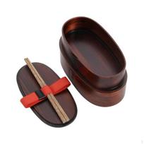 Bento Lunch Box with Chopsticks Wooden JapaneseStyle Meal Container for Office Style F Double-layer black
