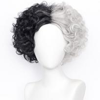 Elegantiška Cruella Cosplay Perukas Trumpi Plaukai Aukštos Temperatūros Pluoštas Moterims Style E black