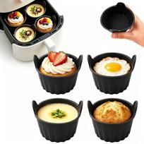 4 Pack Air Fryer Baking Ramekins – Premium Food-Grade Silicone Mold Cups, Non-Stick Air Fryer Accessories for Eggs, Cupcakes, Muffins, Puddings, pilka spalva