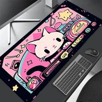 Kawaii Black Cat Design Mouse Pad With Pink Purple Clouds Pattern Extended Desk Mat Nonslip Rubber Base Pc Laptop Office Home 800x400x2mm white
