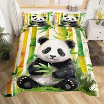 Panda Printed Duvet Cover Sets For Kids Boys Girls Teens Queen King Lightweight Quilt Covers Cute Animal Bedding Sets Room Decor EU Single(135*200cm)3pcs yellow