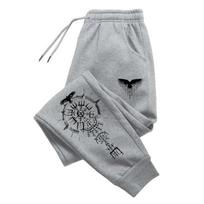 Norse-raven Men Jogging Pants Pocket Raven Vegvisir Rune Print, Leg Nordic Symbol Design, Relaxed Breathable Sweatpants for Weekend Casual Fits 3XL gray