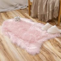 Prabangus dirbtinės avikailio kilimas svetainei Minkštas pūkuotas pliušinis kilimas Vaikų miegamojo lovos kilimėlis Dirbtinio kailio kilimas plotas Vilnos kilimai 60x120cm 23.6x47in rožinė
