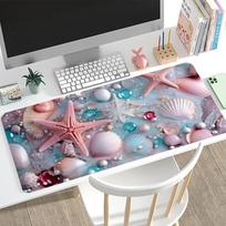 Pastel Starfish Seashell Large Gaming Desk Mat Non Slip Mousepad Stitched Edge Laptop Keyboard Coastal Design 800x300x2mm gray