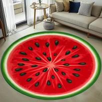 Realistic Watermelon Slice Round Rug Cute Fruit Design Non Slip Floor Mat for Kitchen and Dining Area 80x80cm black
