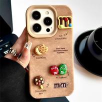 Rudos spalvos 3D M&M's saldainių dizaino telefono dėklas iPhone 15 14 13 Pro Max minkštas TPU pilnas apsauginis su animaciniu paveikslėliu iPhone 13