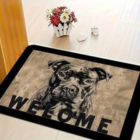 Vintage Sketch Pet Style Textured Brown Base Pitbull Head Welcome Letter Print Non Slip Dog Lover Front Entryway Decor Doormat 43X75CM black