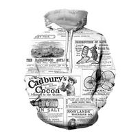 3D Spausdinti Vintažiniai Seno Laikraščio Gobtuvai Vyrams Drabužiai Mada Atsitiktinio Dizaino Megztiniai Streetwear Moterims Sportiniai Kostiumai Palaidinės S gray