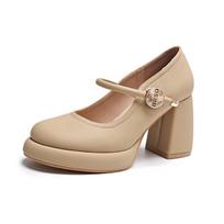 Didelio dydžio moteriški batai, platūs pėdos, vasariniai, nauji, prancūziški Mary Jane batai, stori kulniukai 38 beige