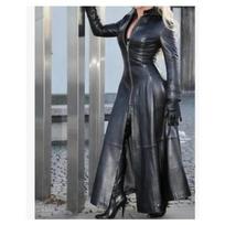 Žieminis moteriškas madingas Cyberpunk odinis ilgas švarkas Atsitiktinis laisvas sagomis Vienspalviai paltai Atverčiama apykaklė Biker švarkas XL juoda