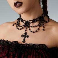 KunJoe Goth Multilayer Black Crystal Beads Chain Choker Necklace for Women Vintage Big Cross Pendant Necklace Halloween Jewelry Style 01 black