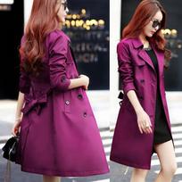 Spring Autumn Purple Windbreaker Women's Mid-Length Trench Coat Korean Slim Fit and Slimming Waist  Plus Size Casual Coat with Belt Outwear XXXL violetinė