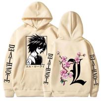 Anime Death Note L Graphic Hoodie Unisex Men Women Autumn Winter Streetwear Casual Comfortable Pullover Sweatshirt Soft Cotton Blend Fabric L beige