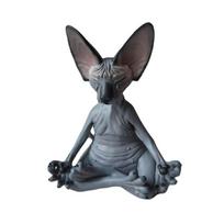 Įnoringas Budos Sfinksas Katės figūrėlė Meditacija Joga Laimingos katės dekoras Meno skulptūros Lauko sodo statulos statulėlės C gray