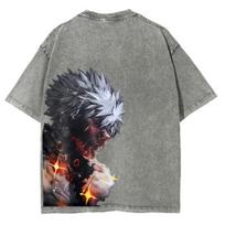 New My Hero Academia T-shirt Katsuki Bakugo Manga Vintage Washed Oversized T Shirt Men Women Clothing Polyester Short Sleeve Tees M gray