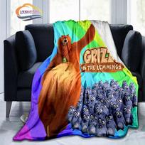 Grizzy ir lemingai vaikiškas pledas Animacinis meškinas pelė Flanelinis pūkuotas Sofa lova kempingas 80x60in blue