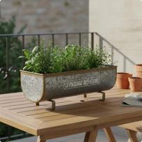 Oval Planter Box French Style Metal Tub with Feet Raised Flower Trough for Balcony, Terrace Galvanized
