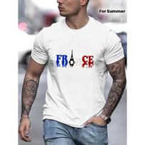 FRANCE And Tower Graphic Print, Men's Novel Graphic Design T-shirt, Casual Comfy Tees For Summer, Men's Clothing Tops For Daily Activities 4XL balta