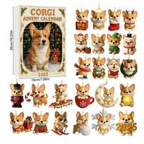 Christmas Pug Cat Horse Corgi Series Acrylic Gift Box With 24 Figures For Holiday Decor And Celebration Corgi A beige