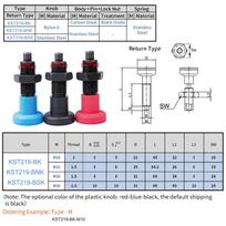 1PC M10 M12 M16 M20 Index Plungers, Spring Plungers ,Spring Pin,Return Type ,Spring Screw Lock Pin KST219-BNK-M10 1PC raudona