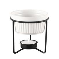 Ceramic Butter Warmer Fondue Pot Removable Stable Metal Rack Cheese Melting Pot Evenly Heated Microwave-safe