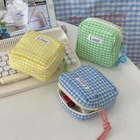 Check Mini Multipurpose Sanitary Napkin Pouch Blue check beige