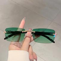 KAMMPT Rimless Rectangle Sunglasses 2024 New in Vintage Gradient Ocean Lenses Shades Trendy Brand Designer Fashion Sun Glasses golden blue