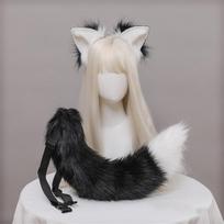 2 vnt./rinkinys pliušinės katės ausys ir uodega, purus kailinis kostiumas, Lolita galvos juosta, katės uodega, Cosplay aksesuarai, rankų darbo simuliaciniai gyvūnų ausų galvos apdangalai ear and tail white