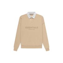 Fear of God Essentials SS23 gofruotas henley rugby su logotipu spausdinimu ilgomis rankovėmis polo vyriški viršutiniai drabužiai smėlio baltumo FOG-SS23-055 M white