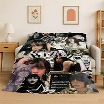 Famous Singer Billie Eilish Star Soft Flannel Throw Blanket,Warm Cozy Blanket for Bed,Couch,Sofa,Bedroom,Living Room,Travel Size: 75*100cm, Weight: 230 GSM black