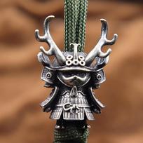 Japanese Pirate Antlers Samurai Doll Paracord Bead Knife Lanyard Brass Charms EDC DIY Bracelet Accessories for Keychain Pendants black