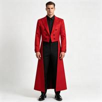 Men's Retro Long Tailcoat Steampunk Gothic Costume for Halloween Party Performance XL raudona