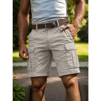 Summer Men's Washed Cotton Cargo Shorts, Solid Color Casual 5-inch Multi-pocket Shorts for Men XXXL šviesiai pilka spalva