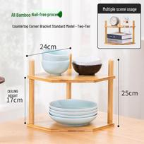 Bamboo Kitchen Corner Shelf: Multifunctional Triangular Spice Rack for Countertop and Desktop Storage. white