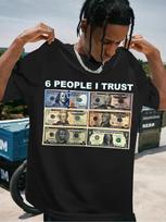 100% Cotton Men's Vintage '6 People I Trust' Graphic T-Shirt | Loose Fit, Round XXXXL gray