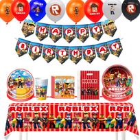 Roblox gimimo datos šventės teminiai papuošimai plakatas torto viršus balionas užrašinė vėliavėlė lėkštės puodeliai fonas sukurtas kūdikio krikštynoms