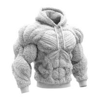 Vyriškas raumenų Hoodie 3D raštas Pūkuotas Puloveris Raumenų ilgomis rankovėmis Šiltas su gobtuvu Džemperis laisvalaikiui, sportui, gatvės mada L gray