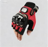 Motorcycle Riding Gloves Half Finger Protective Gear with Hard Knuckle Shell Adjustable Wrist Strap Durable Material for Outdoor Sports M raudona