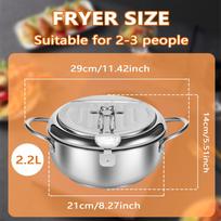 21/24/28cm Deep Fryer Pot with Strainer Basket and Thermometer Stainless Steel Frying Pan for Frying Fries Fish Shrimp Chicken white
