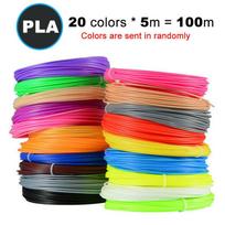 PLA plastikas, skirtas 3D rašikliui 100 metrų su 20 spalvų 3D spausdintuvo siūlais spausdinimo medžiagos Priedai Kūrybiniai 3D tapybos įrankiai vaikams 5M x 20 Colors(Total 100M)