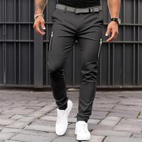 Men's Solid Color Slim Fit Casual Pants, 100% Cotton Zip Pockets, All-Season Drawstring Waist Tapered Jogger Pants for Crossborder XL black