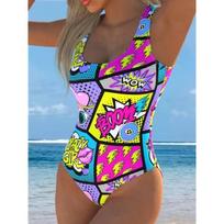 Vasarinis Seksualus Geometrinio Rašto Viengubas Maudymosi Kostiumas Slim Fit ir Liekninantis, Gilus U formos Nugaros Dizainas, Akį Traukiantis Madingas Maudymosi Kostiumas Paplūdimiui, Baseinui, Atostogoms 3XL gray